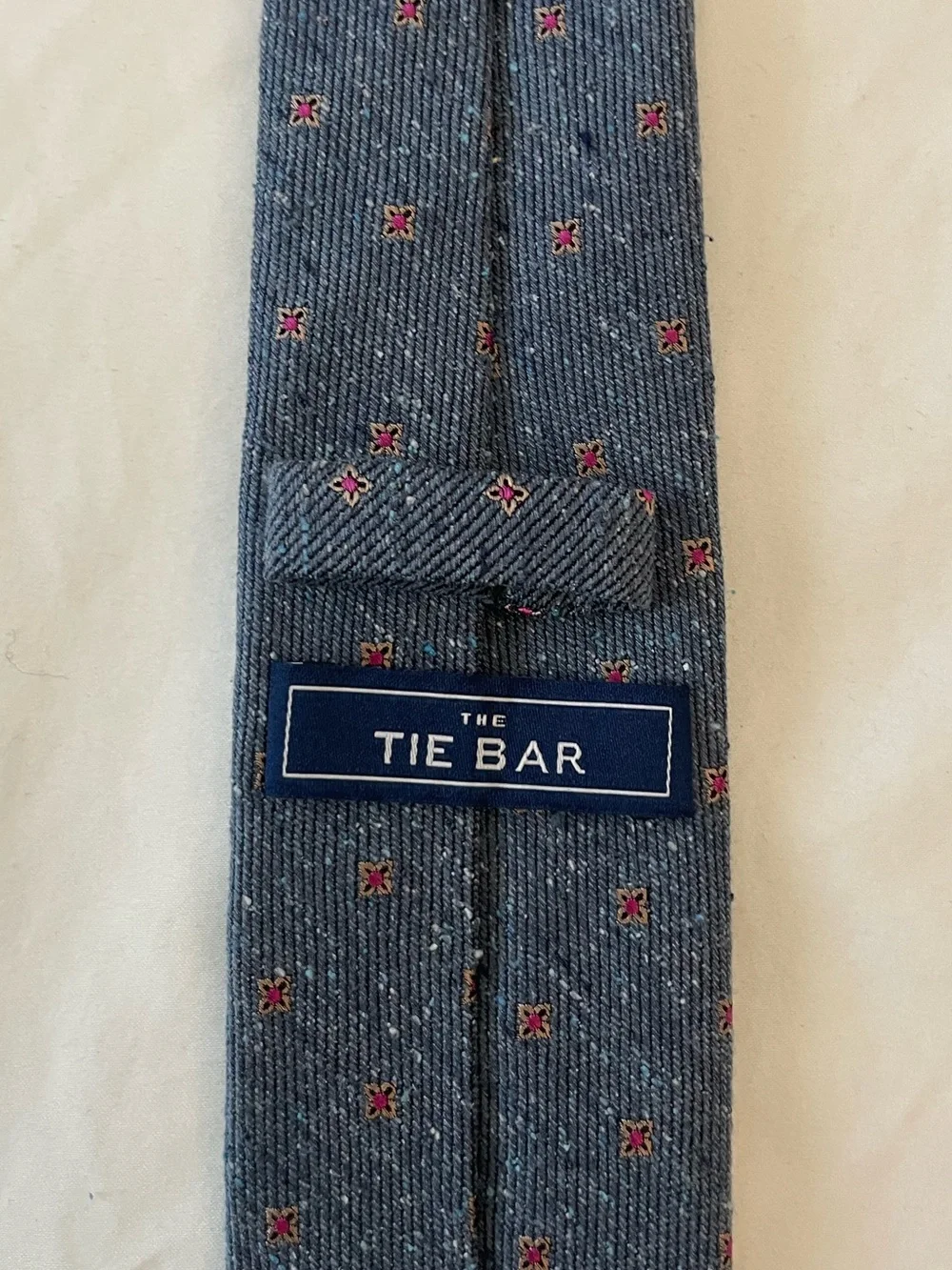 The Tie Bar Men's Navy Silk Tie with Red Medallions - Picture 2 of 7